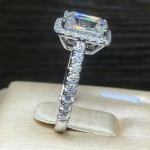 Emerald Cut Moissanite Halo Engagement Ring