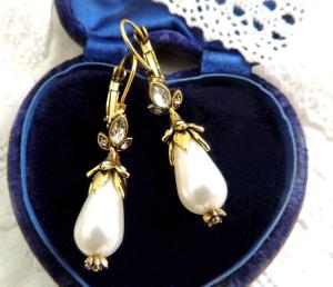 Victorian Style Gold Pearl Drop Earrings