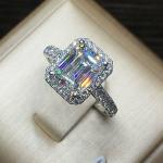 Emerald Cut Moissanite Halo Engagement Ring
