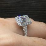 Emerald Cut Moissanite Halo Engagement Ring