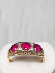 9CT Gold Indian Ruby & Diamond Art Deco Ring