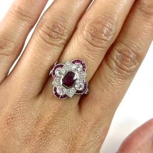 Art Deco 14K White Gold Engagement Ring