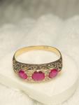 9CT Gold Indian Ruby & Diamond Art Deco Ring