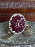 Vintage Ruby Red Crystal Flower Ring - Size Adjustable