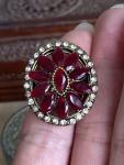Vintage Ruby Red Crystal Flower Ring - Size Adjustable