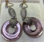 Large Vintage Vauxhall Glass Pendant Earrings