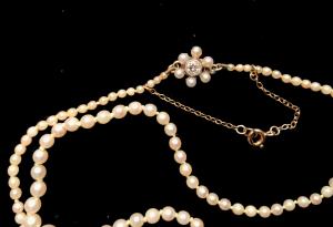 1920s Pearl Necklace with Gold Diamond Clasp