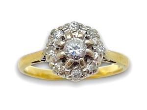 Art Deco 18ct Gold Diamond Flower Engagement Ring