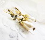 Victorian Style Gold Pearl Drop Earrings