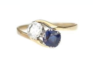 Toi et Moi Diamond and Sapphire Doublet Ring