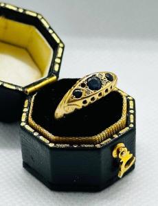 Edwardian 18ct Gold Boat Ring with Sapphire & Diamond