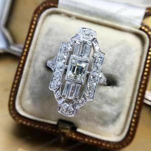 Vintage Art Deco Platinum 925 Silver CZ Ring