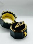 Edwardian 18ct Gold Boat Ring with Sapphire & Diamond