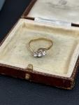Antique Rolled Gold Three Stone Rhinestone Ring