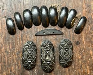 Whitby Jet Carved Bracelet Links for Re-Stringing