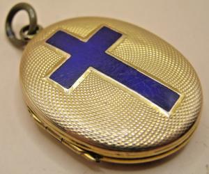 Victorian Blue Enamel Crucifix Locket Pendant