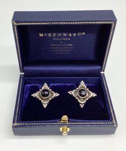 Edwardian Silver and Onyx Large Stud Earrings
