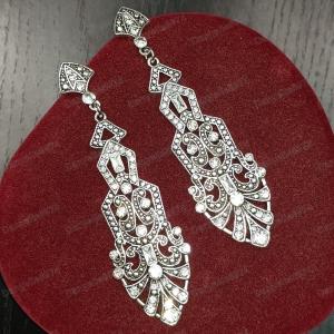 Art Deco Inspired Silver Plated Crystal Drop Earrings