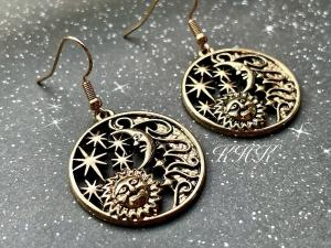 Celestial Sun, Moon & Stars Earrings in Gold