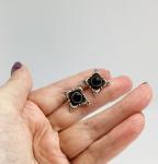 Edwardian Silver and Onyx Large Stud Earrings