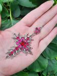 Vintage Filigree Ruby Paste Cross Pendant 9cm