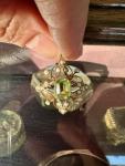 Edwardian 9ct Gold Peridot & Seed Pearl Brooch