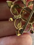 Edwardian 9ct Gold Peridot & Seed Pearl Brooch