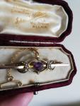 Victorian 9ct Gold Brooch with Amethyst and Pearls