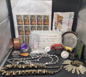 Mixed Vintage Collectibles: Jewelry, Stamps & More