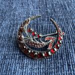 Victorian Bohemian Garnet Crescent Flower Brooch
