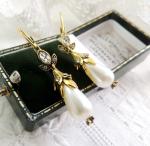 Victorian Style Gold Pearl Drop Earrings