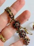 Vintage Ruby Glass Jewelry Set: Bracelet, Brooch, Ring