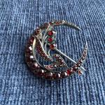 Victorian Bohemian Garnet Crescent Flower Brooch