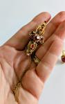 Vintage Ruby Glass Jewelry Set: Bracelet, Brooch, Ring