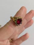 Vintage Ruby Glass Jewelry Set: Bracelet, Brooch, Ring