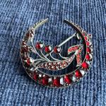Victorian Bohemian Garnet Crescent Flower Brooch