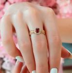 Emerald Cut Ruby & Diamond Halo Wedding Ring