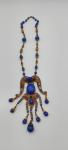 Czech Lapis Rhinestone Filigree Antique Necklace