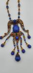 Czech Lapis Rhinestone Filigree Antique Necklace