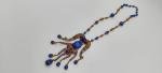 Czech Lapis Rhinestone Filigree Antique Necklace