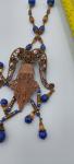 Czech Lapis Rhinestone Filigree Antique Necklace