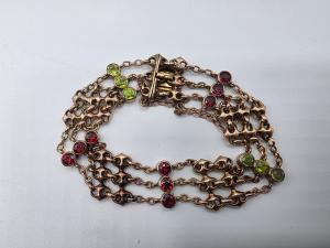 Edwardian 9ct Rose Gold Bracelet with Peridot & Garnets