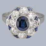 1960s Vintage Platinum Sapphire Diamond Cluster Ring