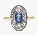 Gold and Platinum Diamond Sapphire Cluster Ring