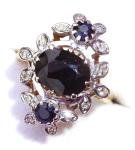 Art Deco 18ct Gold Sapphire Diamond Panel Ring