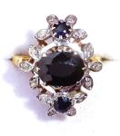 Art Deco 18ct Gold Sapphire Diamond Panel Ring