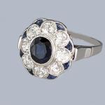 1960s Vintage Platinum Sapphire Diamond Cluster Ring