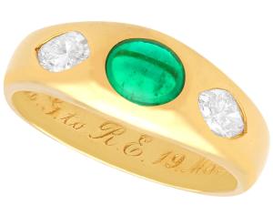 Victorian 22ct Gold Ring with Emerald & Diamond