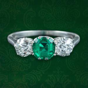 Edwardian Emerald Diamond Trilogy Ring 0.70ct