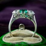 Edwardian Emerald Diamond Trilogy Ring 0.70ct